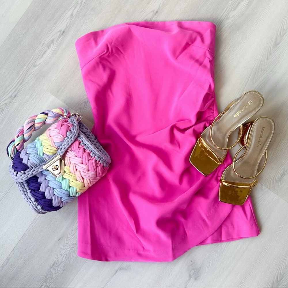 glam Vibrant Pink Strapless Skort Romper